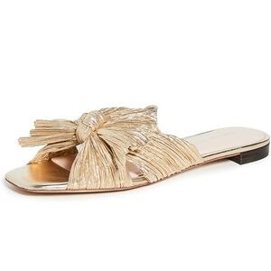 Loeffler Randall Daphne Pleated Bow Slides - gold - size 9.5